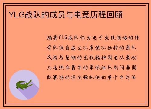 YLG战队的成员与电竞历程回顾